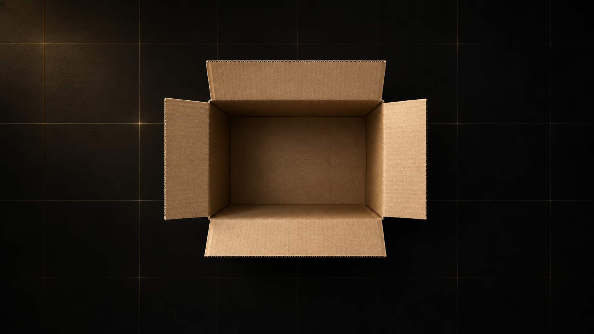 Vista cenital de una caja abierta y vacía.