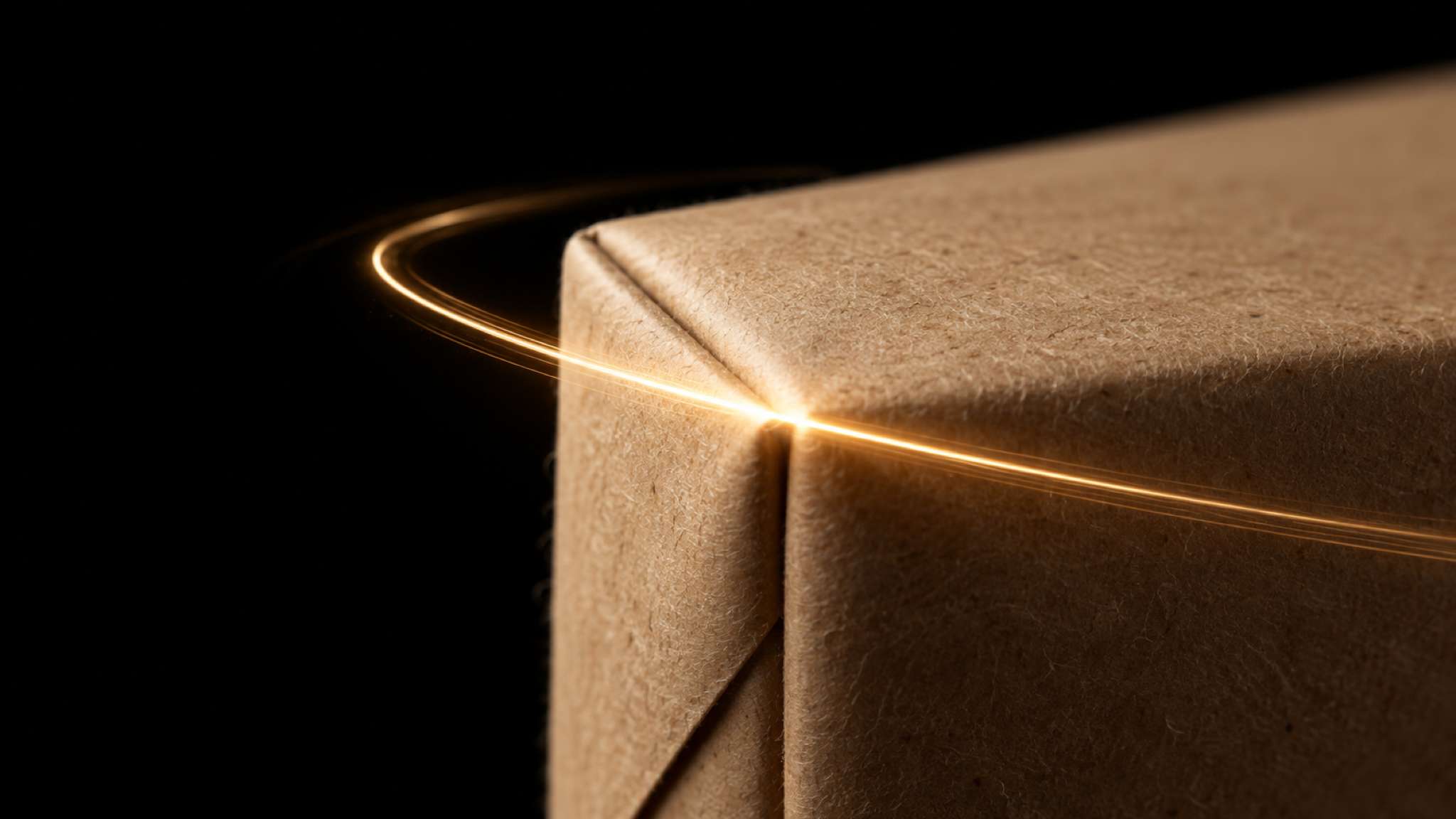 Primer plano de un paquete atravesado por un anillo de luz.